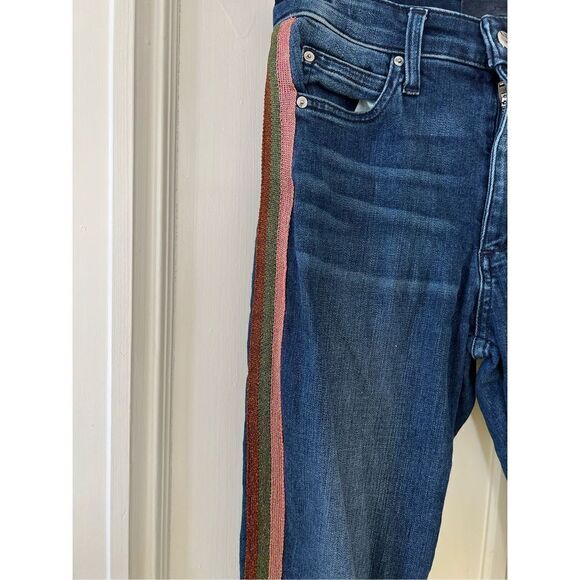 Joe’s the Charley high rise sparkle stripe pink orange and green dark wash skinn - Picture 2 of 6